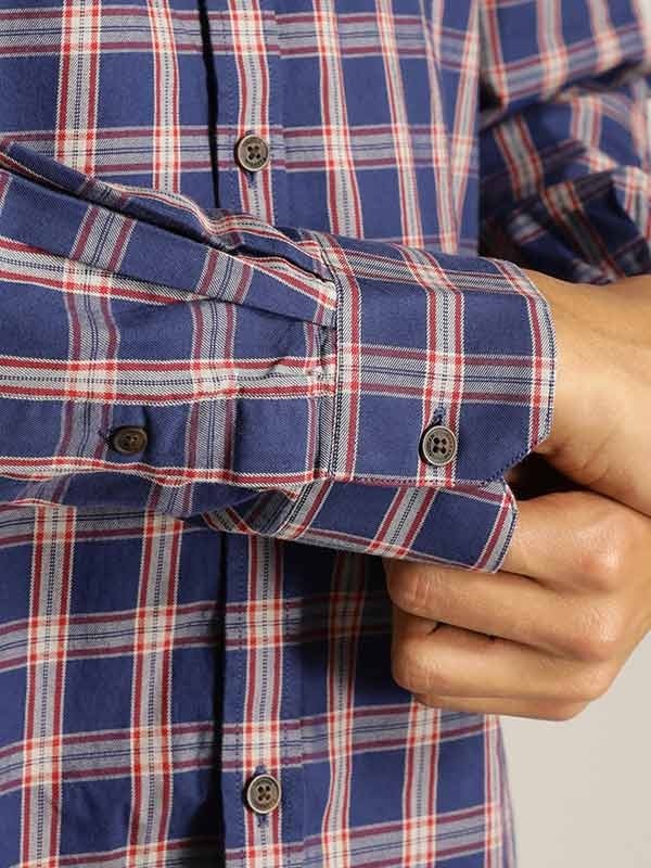 Indian Terrain Men Checkered Dark Blue Shirt